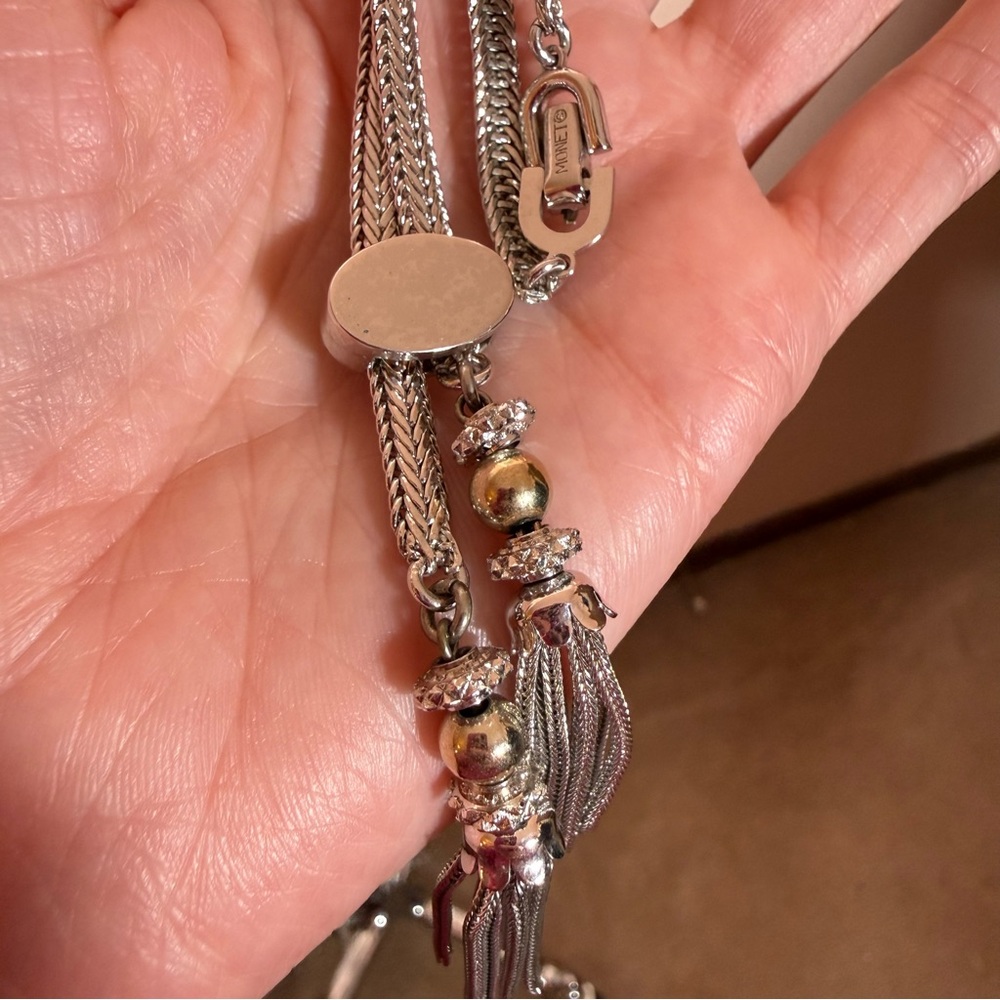 Monet 1960’s Silver Modernist Minimalist Lariat Necklace Bolo tie tassels - Picture 17 of 17